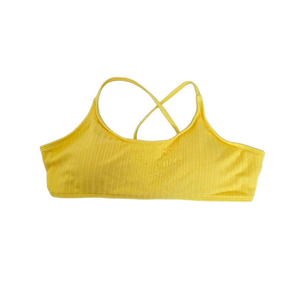 2 Piece Yellow Textured Fabric Crisscross Straps Crop Bikini Top Medium‎